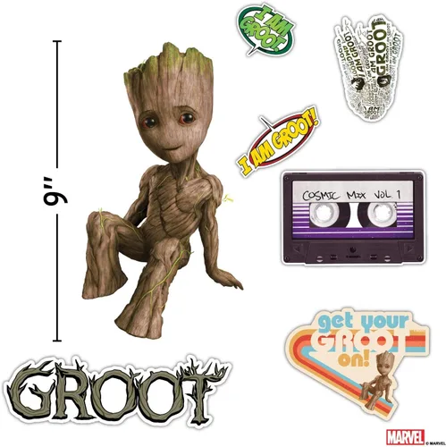 Vista 7 de Groot Marvel - Calcomanía de pared pequeña de realidad aumentada, vinilo extraíble para despegar y pegar, 7 calcomanías
