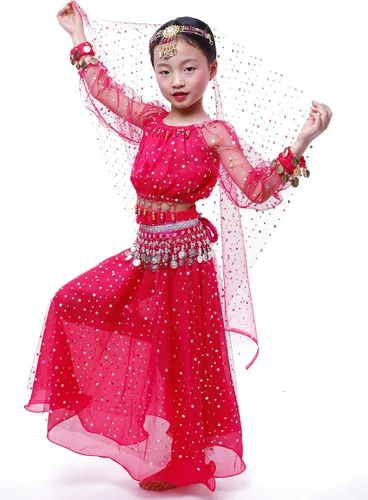 Vista 5 de Astage Conjunto elegante de disfraz de danza del vientre, todos los accesorios Rosa Encendido (Style A-Hotpink)