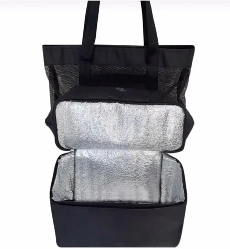 Vista 3 de Bolsa de playa para hombres y mujeres color negro de gran tamaño verano mar bolsa de playa 2 en 1 protección contra el calor y el frío utilizada