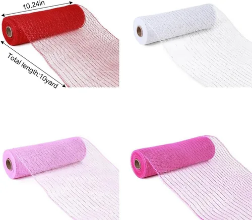 Vista 7 de 4 rollos de cinta de malla decorativa para decoración de coronas, 10 pulgadas x 30 pies, rollo de malla decorativa de San Valentín, suministros