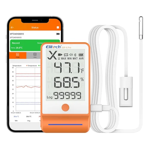Vista 10 de Elitech ISO 17025 Certificado GSP-6 Bluetooth Data Logger Temperatura Humedad 100000 Readings, Shadow Data, Max Min Record, Auto PDF/CSV