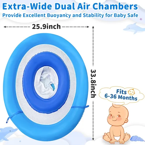 Vista 4 de Dolphin Baby Float with Canopy for Age 6-36 Months UPF 50+ Sun Protection Never Flip Over Dual Air Chambers Adjustable Safety Seat 4 Stage