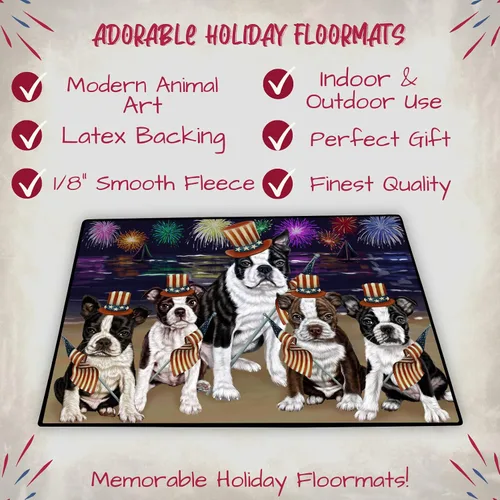 Vista 2 de Doggie of the Day Boston Terrier Dogs Floor Mat - 4th of July Independence Day - Best Dog Doormat - Protector Decor - Unique Portrait Art - Premium