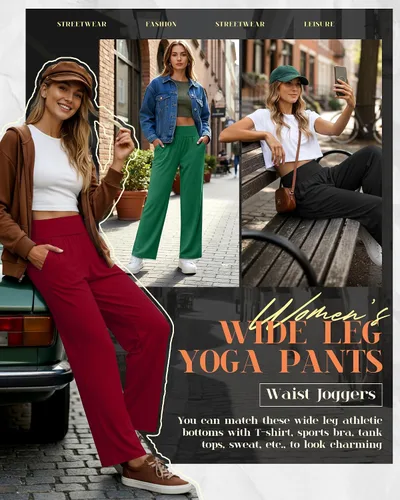 Vista 31 de Neer - Conjunto de 3 pantalones de yoga de pierna ancha para mujer - Pantalones deportivos cómodos, holgados, de cintura alta y casuales