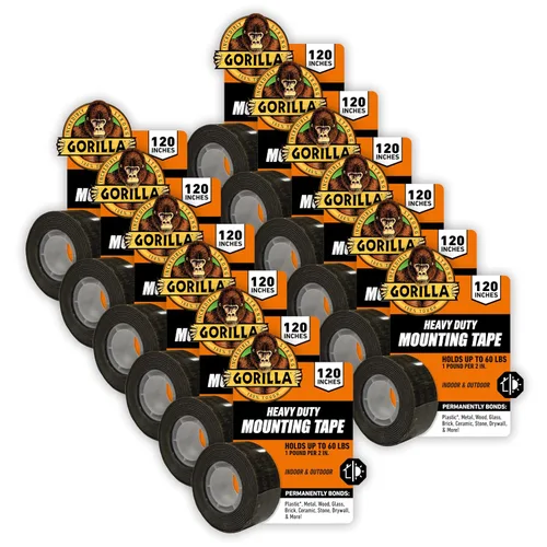 Vista 11 de Gorilla Cinta de montaje de doble cara de servicio pesado XL, 1 "x 120", negro (paquete de 1) Holds up to 30lbs, Industrial Strength Adhesive for