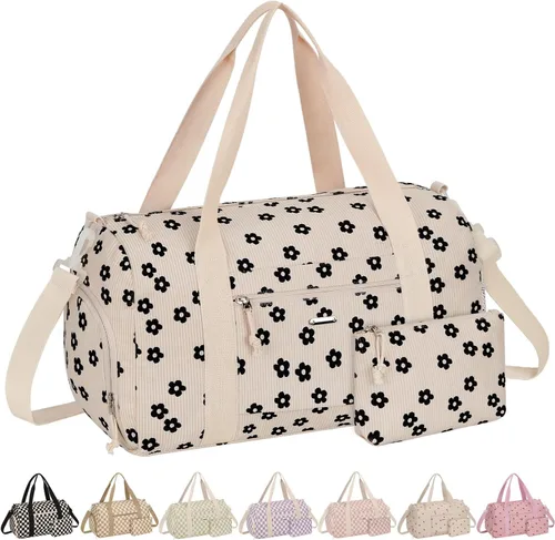 Vista 16 de Bolsa de gimnasio para mujer con compartimento para zapatos Fresa de pana beige