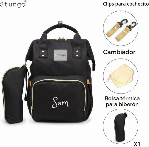 Vista 2 de Bolso de pañales grande personalizado Mochila de monograma de bolsa de pañales personalizada Negro