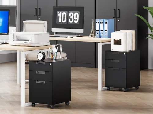 Vista 3 de MIIIKO - Archivador de 3 cajones con cerradura, archivadores verticales de metal negro para oficina en casa, archivadores completamente ensamblados