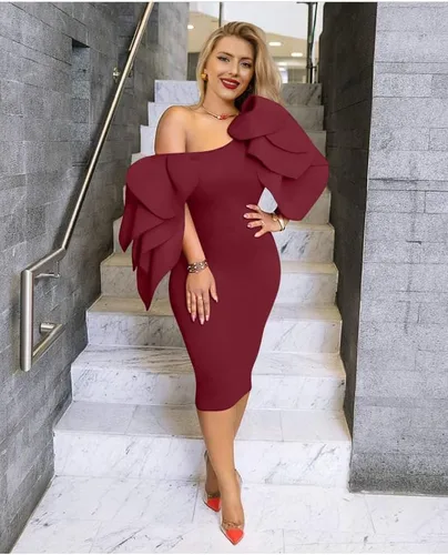 Vista 6 de DAAWENXI Elegante vestido de cóctel imperio con cremallera y hombros descubiertos para mujer