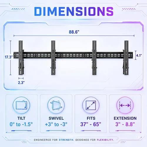 Vista 8 de J-Tech Digital Kit de montaje en pared para TV de 1 x 2, se adapta a 2 pantallas de 37 a 65 pulgadas con brazos ajustables de inclinación