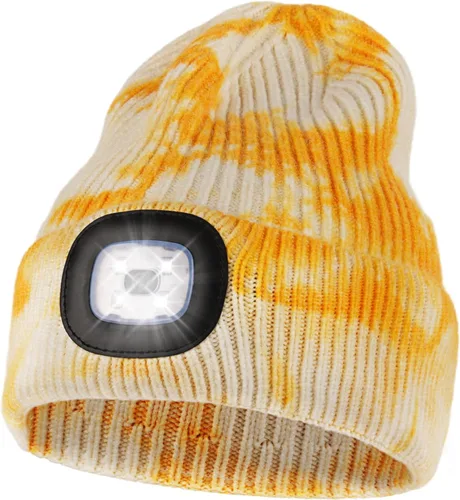 Vista 31 de MELASA Gorro unisex con luz, recargable por USB, manos libres, gorro LED, regalos de invierno para hombres Tinte amarillo albaricoque