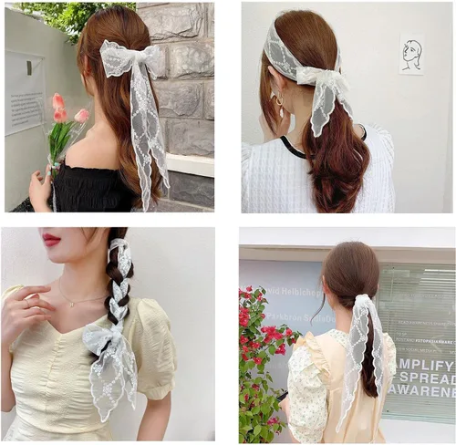 Vista 7 de Diadema de encaje, pañuelo para el cabello, asa de bolso, bufanda de cinta
