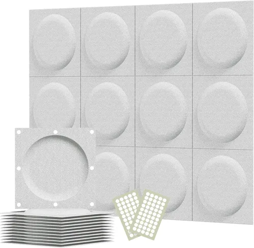 Vista 13 de Paneles acústicos 3D de pared, paquete de 12 paneles acústicos de arte circular de 12 x 12 pulgadas para decoración de pared interior, paneles