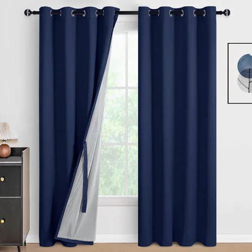 Vista 27 de DWCN - Cortinas 100% opacas para dormitorio con forro negro, cortinas de ventana de doble capa con aislamiento térmico que oscurecen toda la Azul