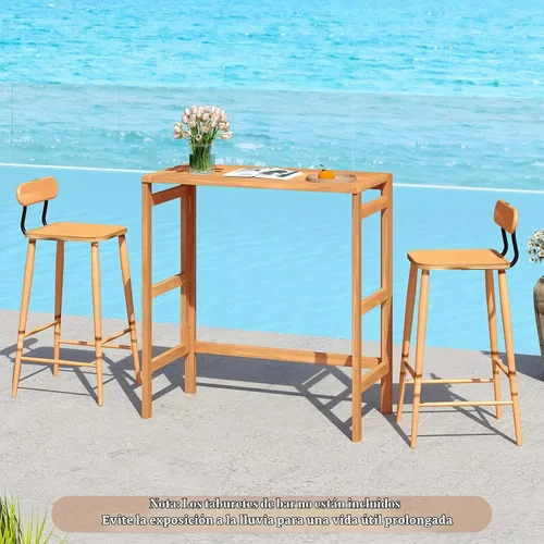 Vista 7 de Tangkula Mesa de bar plegable de madera de acacia para exteriores, mesa rectangular para patio, mesa de bar con mesa de listones, para balcón