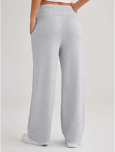Vista 2 de Pantalones deportivos de pierna ancha para mujer, cintura alta, pierna recta, para otoño, holgados, acampanados, con cordón, pantalones de yoga