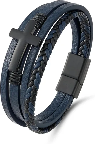 Vista 16 de Pulsera cruzada de cuero Mrcaois para hombre, trenzada de múltiples capas con cierre de acero inoxidable - Regalos cristianos religiosos para él
