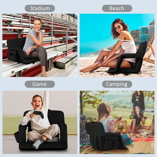 Vista 7 de Asiento de estadio plegable para gradas con soporte de espalda, sillas de grada con respaldo acolchado y reposabrazos ajustables, 6 posiciones