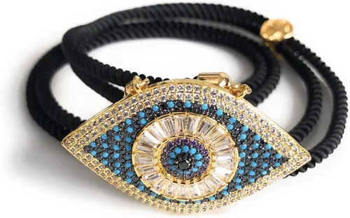 Vista 5 de Collar de amuleto de la suerte SIFRIMANIA con colgante de ojo maligno, longitud ajustable y vibrantes piedras de circonita cúbica para buena suerte