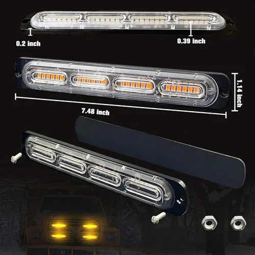 Vista 6 de Luz estroboscópica LED de emergencia, 24 LED, ámbar ultrafina, montaje en superficie, intermitente, advertencia, barra de luz de advertencia