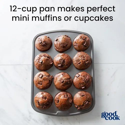 Vista 4 de GoodCook Everyday - Molde para muffins de acero antiadherente para 12 tazas, color gris