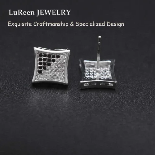 Vista 5 de LuReen Oro Plata 0.433 in cuadrado CZ Stud pendiente de Mens Boy aretes para hombre