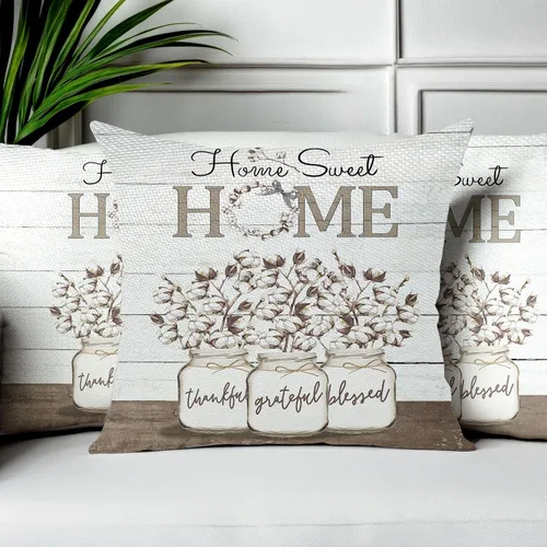 Vista 3 de Fundas de almohada suaves con diseño de flores rústicas para sofá, dormitorio, sala de estar, 18 x 18 pulgadas, 2