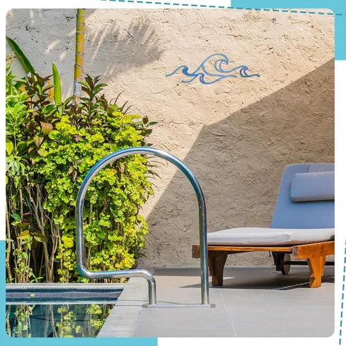 Vista 5 de Seeloowy Decoración de pared ondulada, alambre de metal azul, arte de pared con diseño de océano costero, playa, imágenes de surf, guardería
