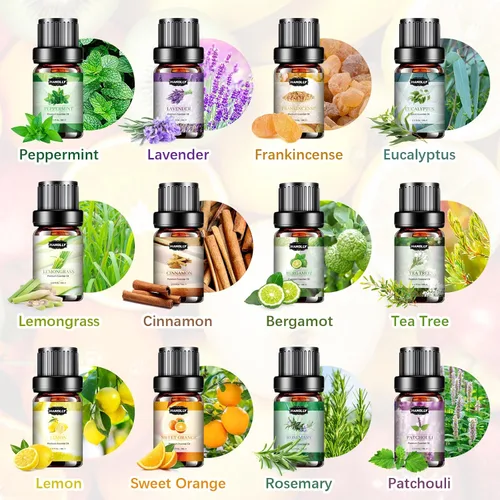 Vista 3 de Juego de aceites esenciales, kit de aceites esenciales de aromaterapia para difusor, humidificador, masaje, cuidado de la piel (12 x 5ml) - árbol
