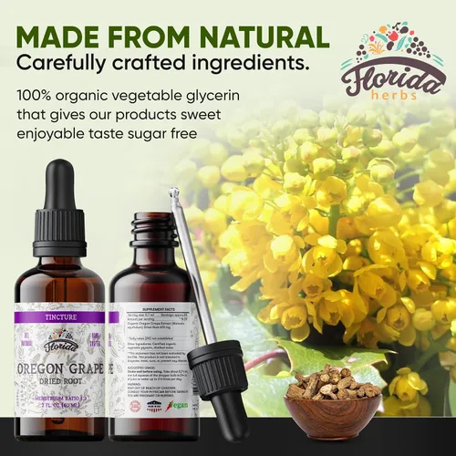 Vista 3 de Tintura de uva de Oregon, extracto orgánico de uva de Oregón (Mahonia aquifolium) – Sin OMG en glicerina vegetal orgánica prensada en frío, 2 onzas