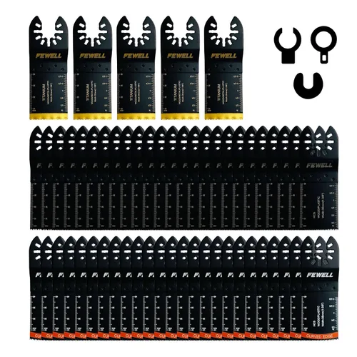 Vista 7 de FEWELL 20 hojas de sierra oscilantes de titanio, cuchillas multiherramienta universales para materiales duros, metal, madera, plástico, clavos, se