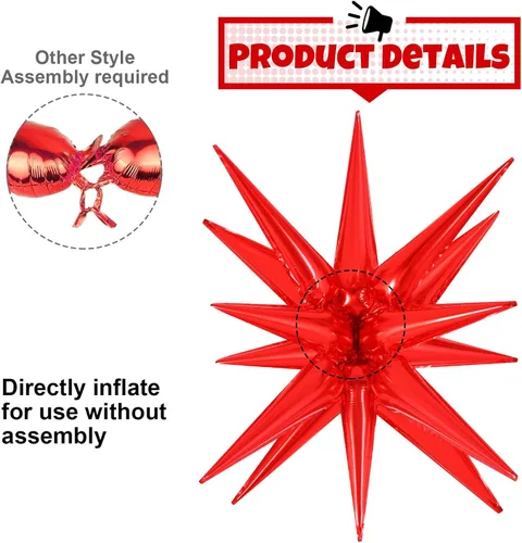 Vista 5 de 10 unidades de globos de estrella roja explosión globos de estrella fulgurante globos de cono de papel de aluminio mágicos para decoraciones
