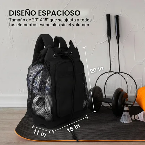 Vista 5 de Mochila de equipaje de malla resistente pequeña para equipos con correa de hombro ajustable para entrenador. 2 compartimentos de diferentes tamaños.