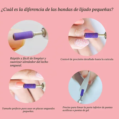 Vista 5 de 100 piezas de bandas pequeñas de lijado de uñas para taladro de uñas, bits mini de 3.1mm de mandril de lijado de uñas de grano 80 para uñas