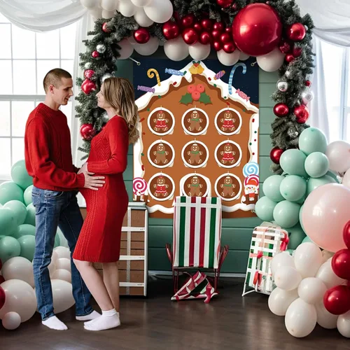 Vista 6 de BLOOMWIN Gender Reveal Tic Tac Toe - Ideas de revelación de género de Navidad Gingerbread Boy o Girl Gender Reveal Games Red and Green - Giant