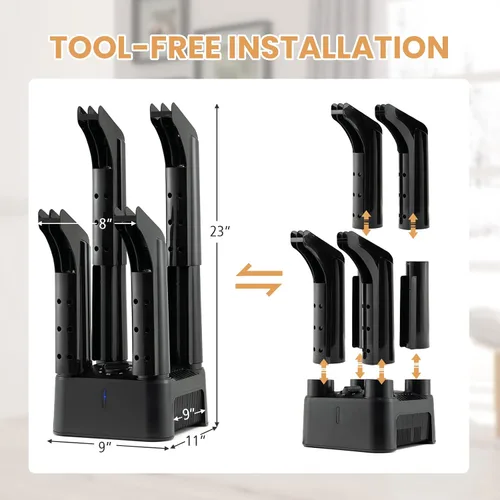 Vista 6 de COSTWAY Secador de botas, secador de botas y desodorante con temporizador de 180 minutos, estándar CETL, tubos desmontables, soplador de calor