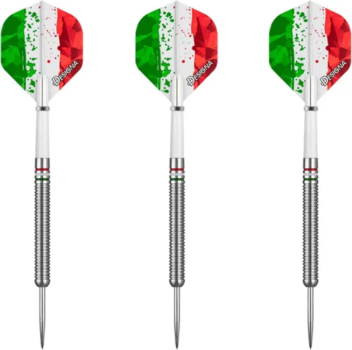 Vista 3 de DESIGNA Juego de dardos con punta de acero Patriot X, 90% tungsteno, bandera italiana de Italia, color rojo, blanco y verde, 0.78 oz