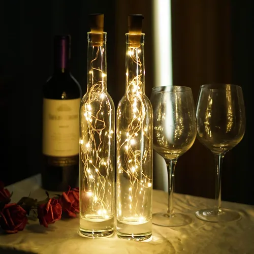 Vista 7 de Luces para Botella de Vino 20 LEDs, Luces de Corcho Impermeables, Pilas (Incluídas), Mini Cadena de Luces de Hadas Operadas con Batería para DIY