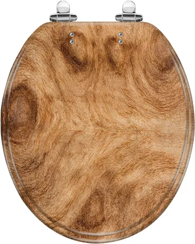 Vista 9 de Asiento de inodoro redondo con hermoso plato de madera de cedro, asiento de inodoro de resina con tapa de cierre silencioso lento con bisagras