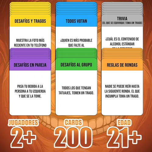 Vista 3 de Desafíos y Tragos – Juego de cartas para adultos Juegos de mesa en español con Alcohol Juego de beber para Fiestas, Bachelorette, parejas