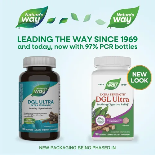 Vista 2 de Nature's Way Extracto premium DGL Ultra, 75 mg por porción, 90 masticables, sabor a chocolate alemán