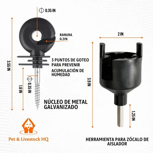 Vista 3 de Aisladores eléctricos para cercas atornilladas postes de madera, adecuados para cable eléctrico de cinta Polytape Polywire