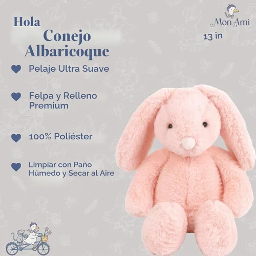 Vista 2 de MON AMI Conejo de peluche de albaricoque de 13 pulgadas, juguete de peluche Conejito de albaricoque