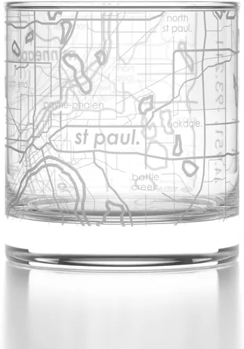 Vista 89 de Well Told Vaso de rocas grabado con mapa de Akron, Ohio, cristalería estilo antiguo (325ml, transparente) Vaso de bourbon grabado, regalos