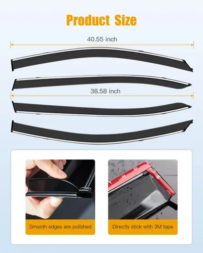 Vista 3 de ROADFAR Se adapta a 2013-2017 para Honda para Accord Sedán, policarbonato cromado, viseras de ventana, montaje exterior, deflector, protector