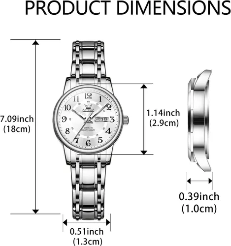 Vista 6 de OLEVS Reloj de acero inoxidable para mujer, reloj de vestir para mujer, con fecha, a la moda, para negocios, impermeable, analógico, de cuarzo