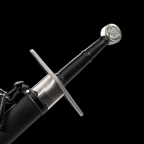 Vista 3 de Hoja afilada de acero forjado a mano de 48 pulgadas, espiga completa con funda protectora de cuero, espada medieval de metal real, regalos