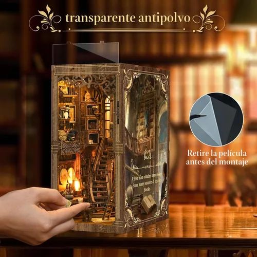 Vista 4 de Kit de rincón de libros – (edición clásica) – Rompecabezas de madera en miniatura de bricolaje Sala de colección de libros vintage con luces LED
