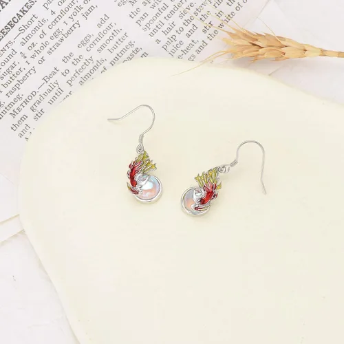 Vista 4 de PELOVNY Aretes colgantes de plata esterlina, hipoalergénicos, ágata musgo, piedra lunar, abeja, mariposa, delfín, pavo real, fénix, joyería