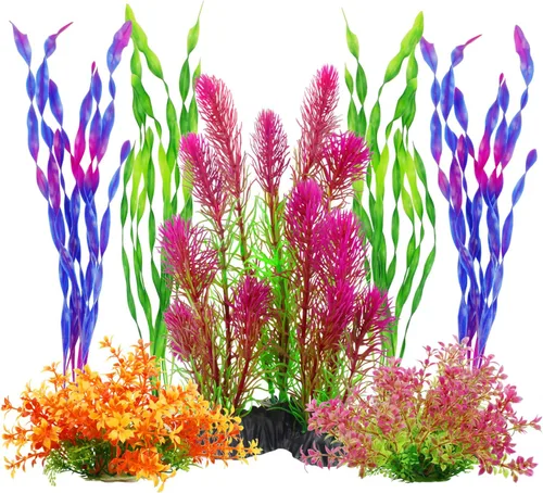Vista 7 de MyLifeUNIT Plantas artificiales de acuario, plantas de plástico para peceras para decoraciones de acuarios, paquete de 7 (estilo B)